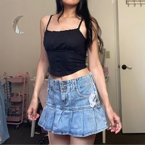 Pacsun Low-rise Medium Blue Pleated Denim Skirt